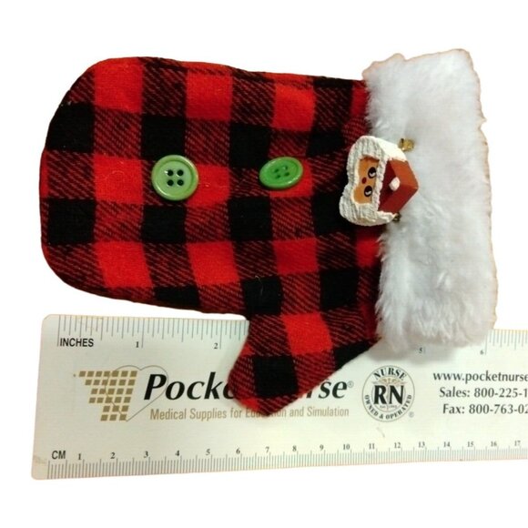 Gift Card Holder Ornament Buffalo Plaid Mitten Handcrafted Santa Claus Pin - Picture 6 of 8